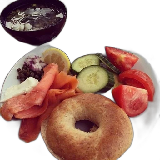 food, plate, bagel, salmon transparent PNG cut-out