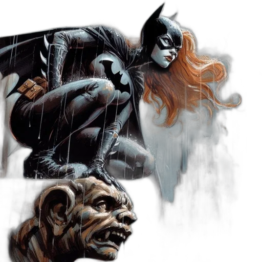 comic book art, concept art, batgirl, rainy transparent PNG cut-out