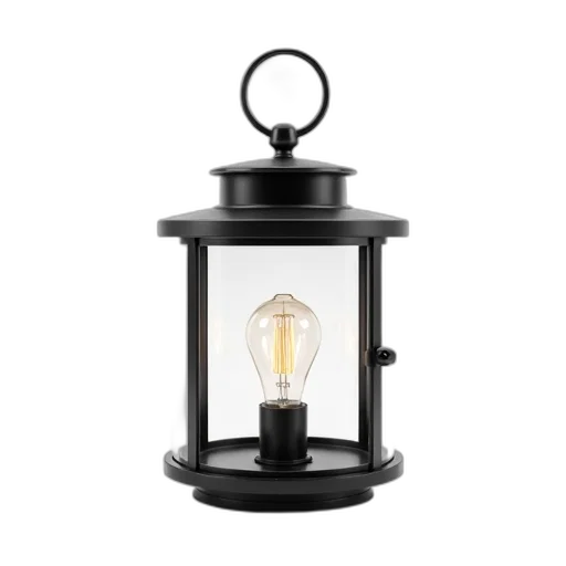 modern, black, lantern, glass transparent PNG cut-out
