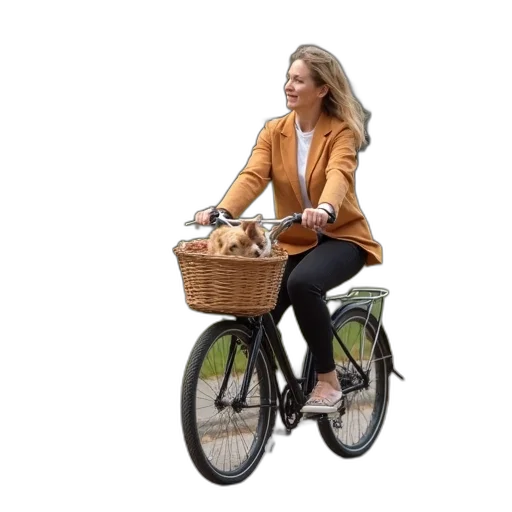 jacket, woman, rides, her transparent PNG cut-out