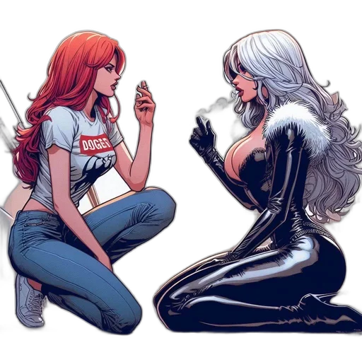 comic book art, concept art, two, female transparent PNG cut-out