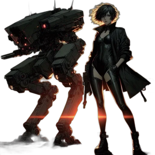 robot, jacket, weapon, cyberpunk transparent PNG cut-out