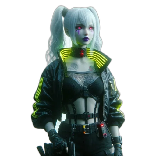 robot, jacket, staff, cyberpunk transparent PNG cut-out
