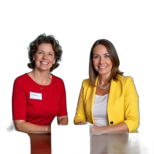 staff, two, women, seated transparent PNG cut-out