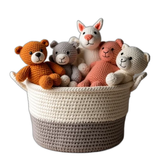 3d render, crochet, basket, stuffed transparent PNG cut-out
