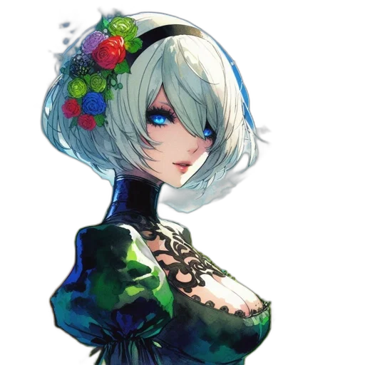 dress, flower, staff, face transparent PNG cut-out
