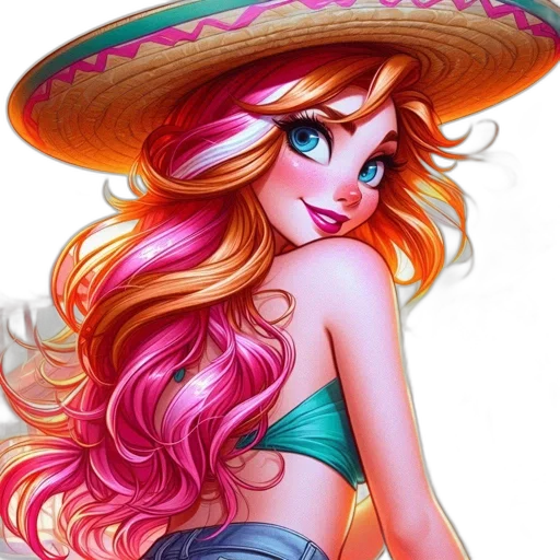 hat, dress, staff, hair transparent PNG cut-out