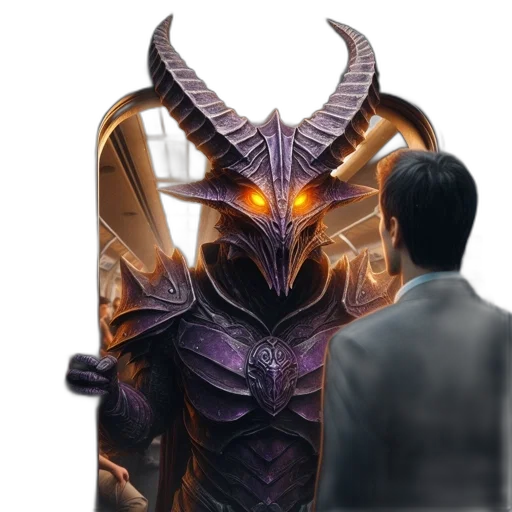 dragon, jacket, mask, staff transparent PNG cut-out