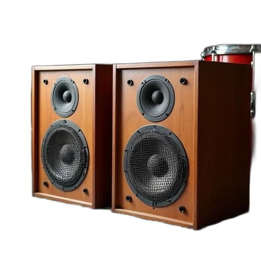 pair, vintage, wooden, speakers transparent PNG cut-out