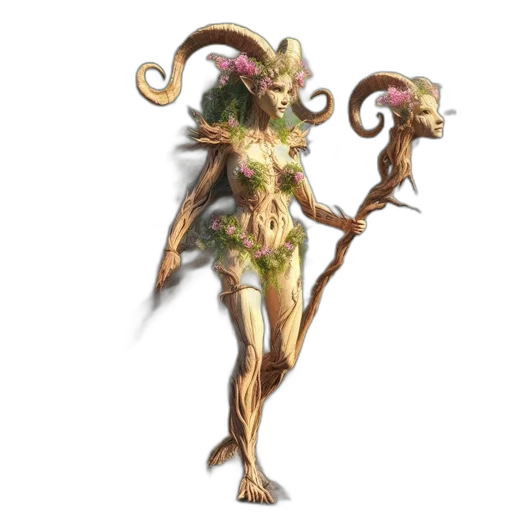 staff, creature, dress, fantasy art transparent PNG cut-out