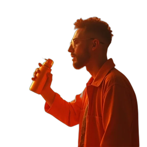 jacket, bottle, face, staff transparent PNG cut-out