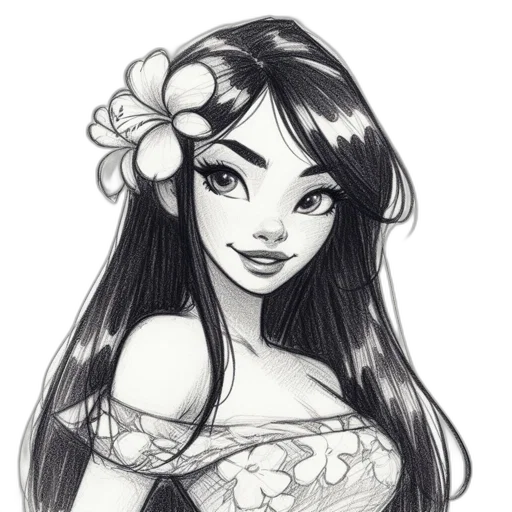 dress, flower, fantasy art, pencil sketch transparent PNG cut-out