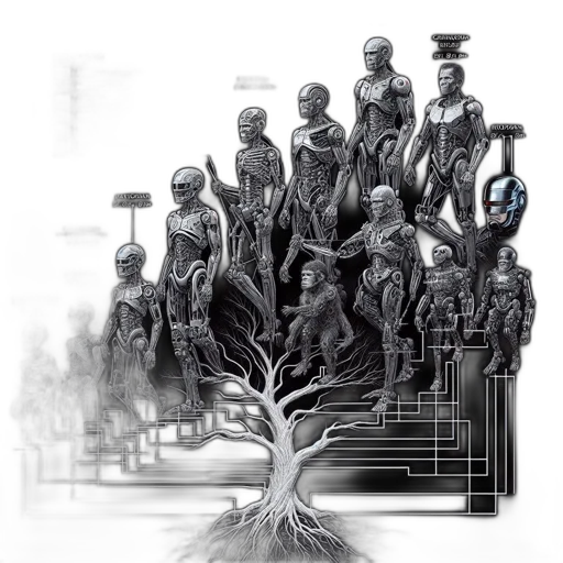 robot, tree, staff, concept art transparent PNG cut-out