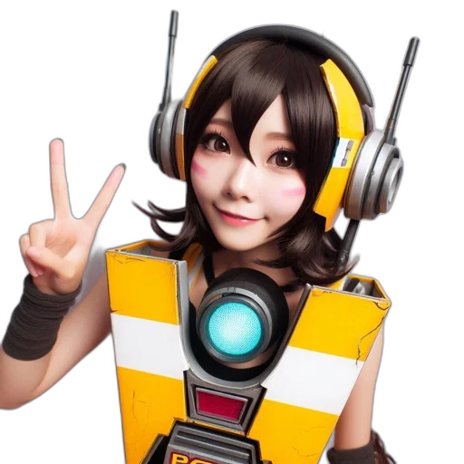 robot, staff, 3d render, anime transparent PNG cut-out