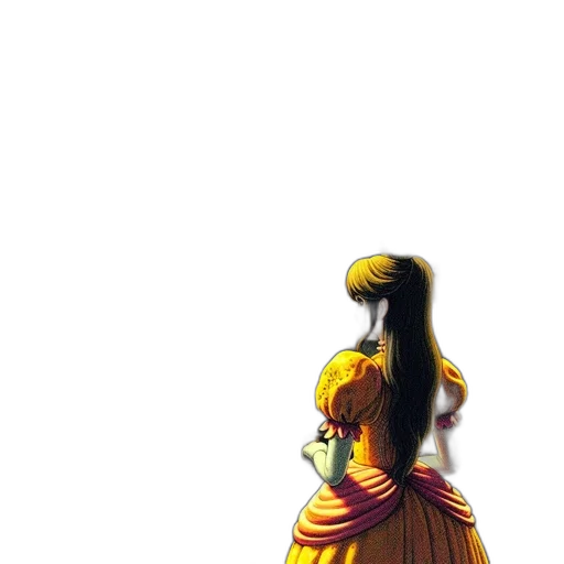 dress, hair, crown, staff transparent PNG cut-out