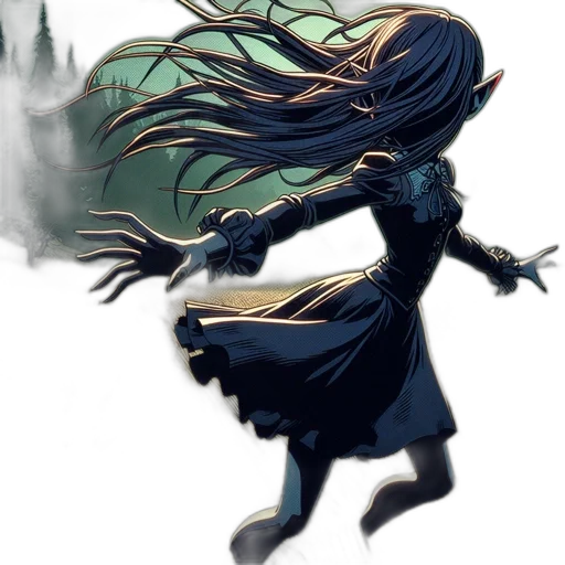 hair, staff, creature, dress transparent PNG cut-out