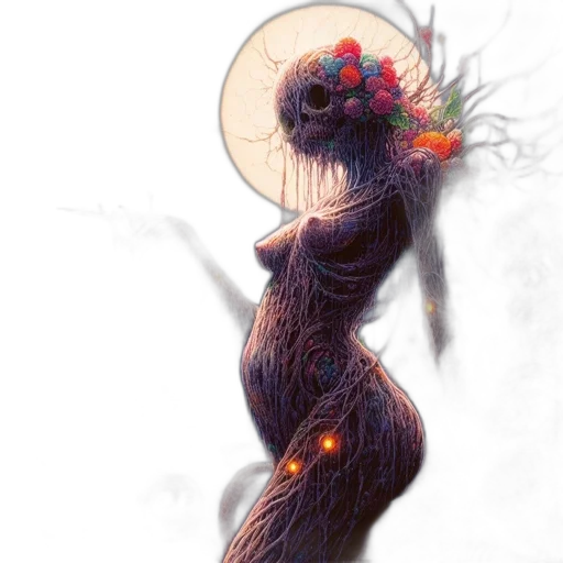 dress, creature, hair, flower transparent PNG cut-out