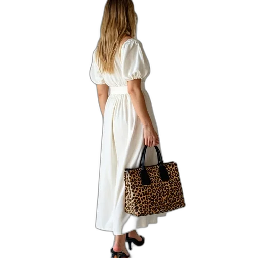 dress, woman, white, leopard transparent PNG cut-out