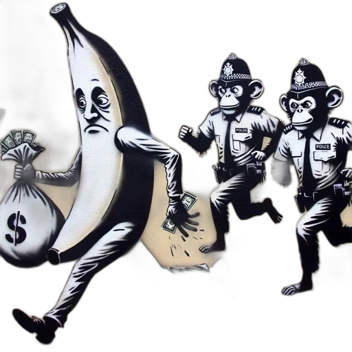 concept art, banana, character, monochrome transparent PNG cut-out