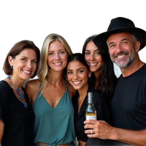hat, bottle, staff, group transparent PNG cut-out