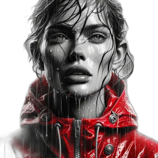 jacket, face, umbrella, photorealistic transparent PNG cut-out