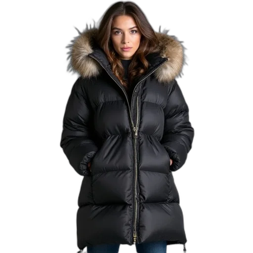 jacket, women, puffer, winter transparent PNG cut-out