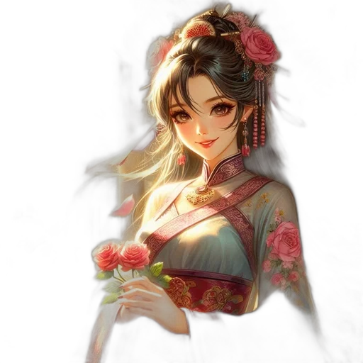 staff, dress, flower, face transparent PNG cut-out