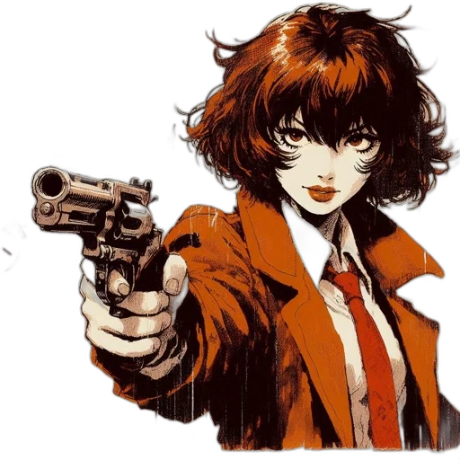 weapon, jacket, face, comic book art transparent PNG cut-out