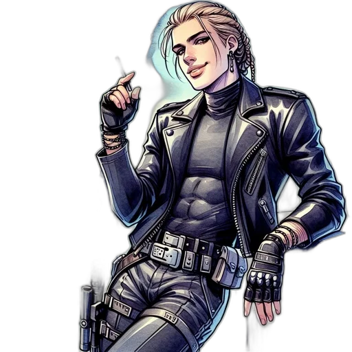 jacket, weapon, staff, cyberpunk transparent PNG cut-out