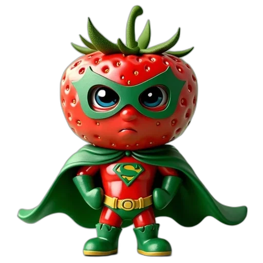 3d render, cartoon, strawberry, wearing transparent PNG cut-out