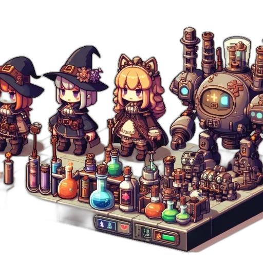 robot, staff, weapon, pixel art transparent PNG cut-out