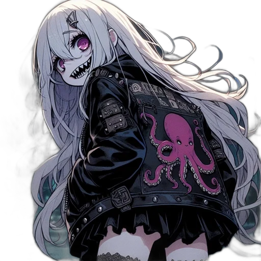 jacket, creature, hair, weapon transparent PNG cut-out