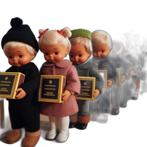 3d render, row, scandinavian-clad, dolls transparent PNG cut-out