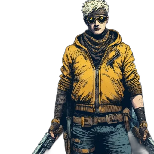 jacket, weapon, concept art, comic book art transparent PNG cut-out