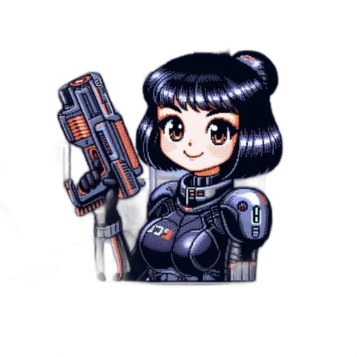 robot, weapon, pixel art, concept art transparent PNG cut-out