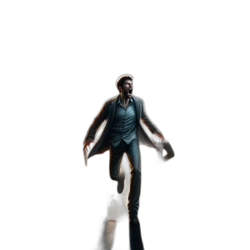 jacket, staff, creature, robot transparent PNG cut-out