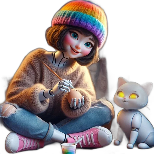hat, robot, concept art, 3d render transparent PNG cut-out