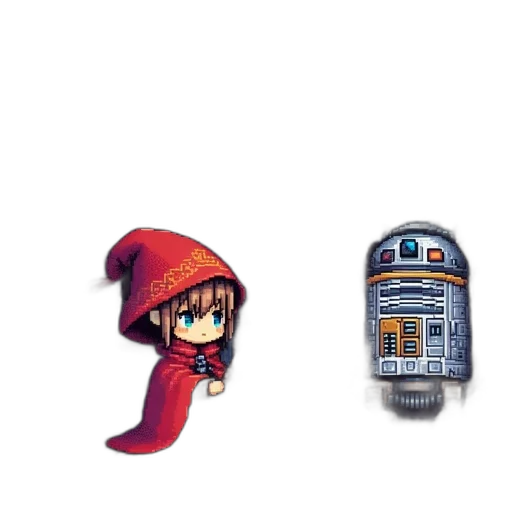 robot, pixel art, concept art, 3d render transparent PNG cut-out