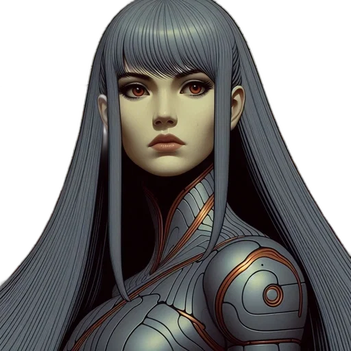 robot, face, hair, fantasy art transparent PNG cut-out