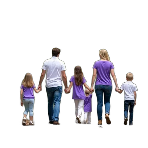 3d render, family, six, walking transparent PNG cut-out
