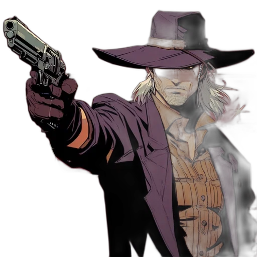 weapon, jacket, hat, comic book art transparent PNG cut-out