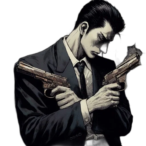 weapon, staff, jacket, comic book art transparent PNG cut-out