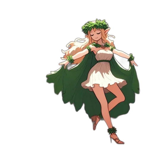 dress, flower, crown, staff transparent PNG cut-out