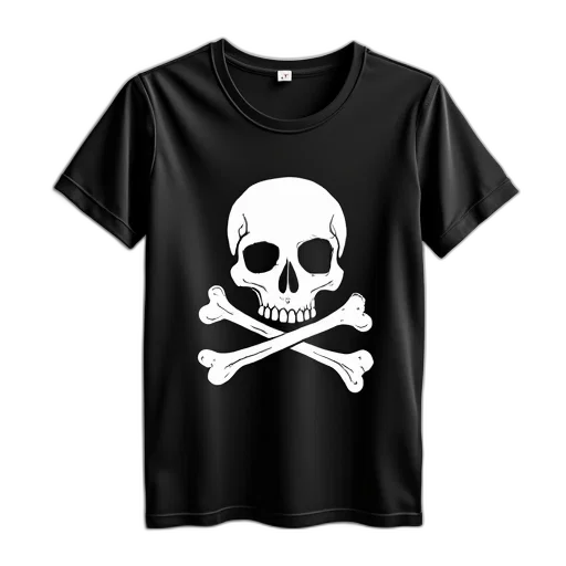 black, t-shirt, white, skull transparent PNG cut-out