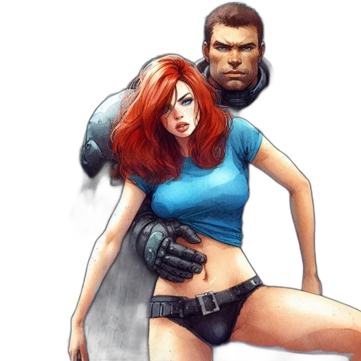 comic book art, concept art, cyberpunk, fantasy art transparent PNG cut-out