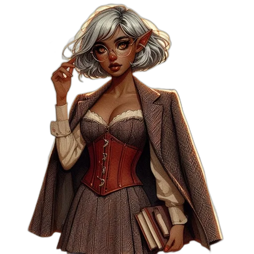 dress, jacket, staff, fantasy art transparent PNG cut-out
