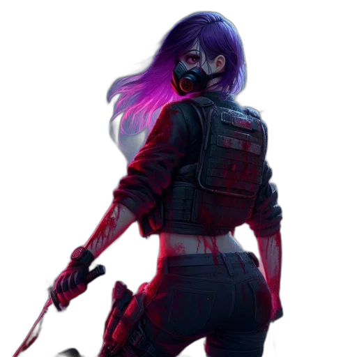 jacket, weapon, staff, cyberpunk transparent PNG cut-out