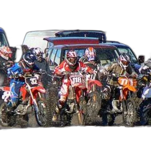 motorbike, racers, beach, cars transparent PNG cut-out