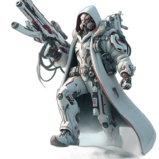 robot, weapon, concept art, 3d render transparent PNG cut-out