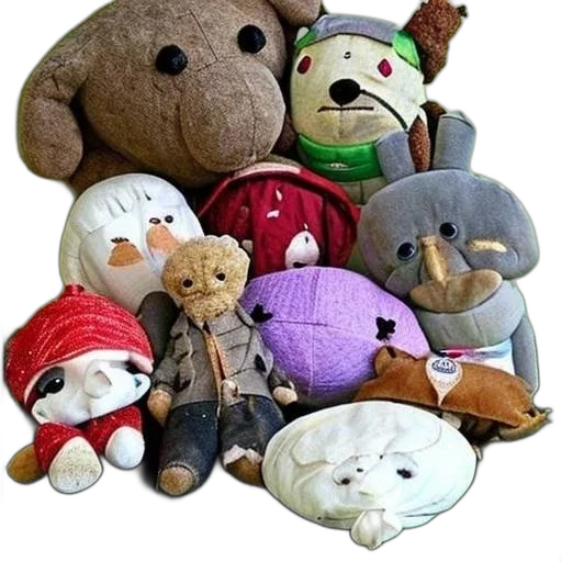 3d render, group, plush, toys transparent PNG cut-out